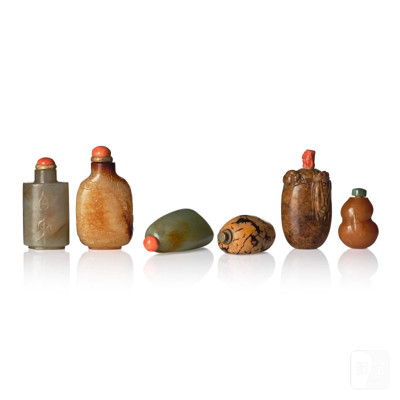 A group lot of six stone snuff bottles,